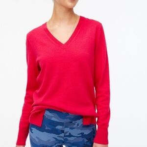 J CREW Wool Blend V Neck Tunic Sweater In Hibiscus Pink Size Large